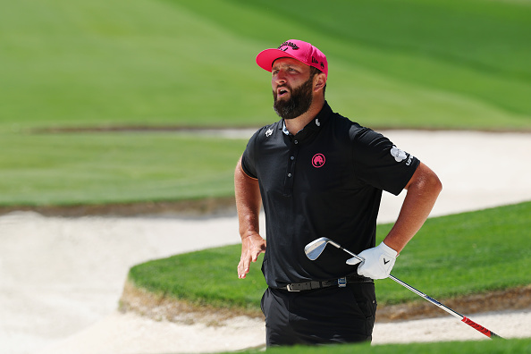 CHARLOTTE, NORTH CAROLINA - MAY 18: Jon Rahm of Spain reacts after a chip shot on the fifth hole during the final round of the PGA Championship at Quail Hollow Country Club on May 18, 2025 in Charlotte, North Carolina. (Photo by Kevin C. Cox/Getty Images)