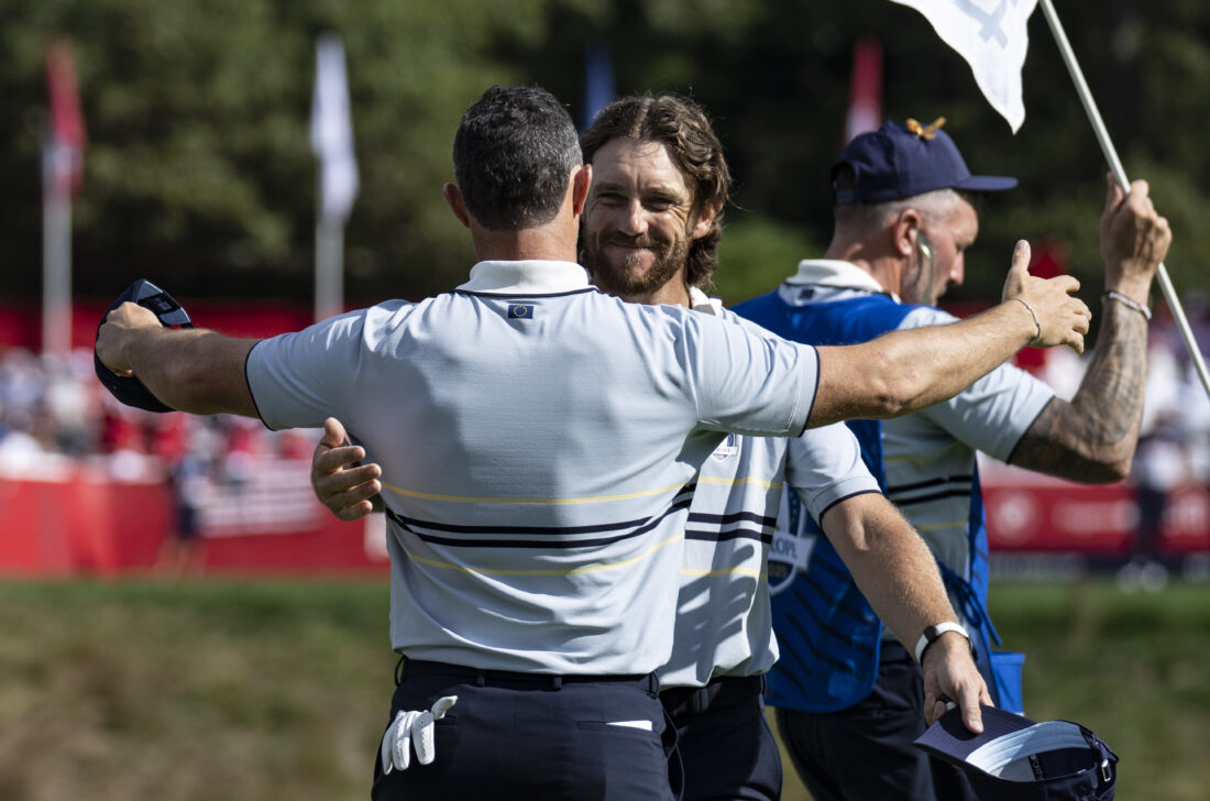 Tommy FLEETWOOD (ENG) and Rory MCILROY (IRE) beat Collin MORIKAWA (USA) and Harris ENGLISH (USA) 5 & 4 during Morning Foursomes session Ryder Cup Matches 2025,Bethpage Black,Farmington,Ny, USA. © Matthew Harris Golf Collection Credit: Matthew Harris / Golf Picture Agency Ryder Cup 2025, bethpage