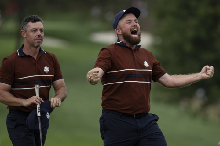 Shane LOWRY (IRE) and Rory MCILROY (IRE) during Day Two Afternoon Foursomes session Ryder Cup Matches 2025,Bethpage Black,Farmington,NY, USA. © Matthew Harris Golf Collection Credit: Matthew Harris / Golf Picture Agency