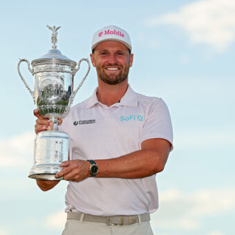SOUTHAMPTON, NEW YORK - JUNE 21: Wyndham Clark of the United States poses with the U.S. Open Championship Trophy after winning the 126th U.S. OPEN at Shinnecock Hills Golf Club on June 21, 2026 in Southampton, New York. (Photo by Christian Petersen/Getty Images)