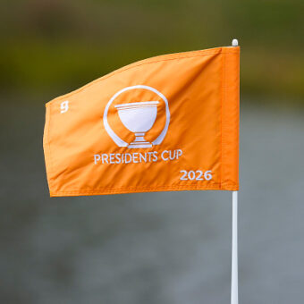 CHICAGO, ILLINOIS - SEPTEMBER 21: A general view of the ninth hole pin flag prior to the Presidents Cup at Medinah Country Club Course No. 3 on September 21, 2026 in Chicago, Illinois. (Photo by Ben Jared/PGA TOUR via Getty Images)